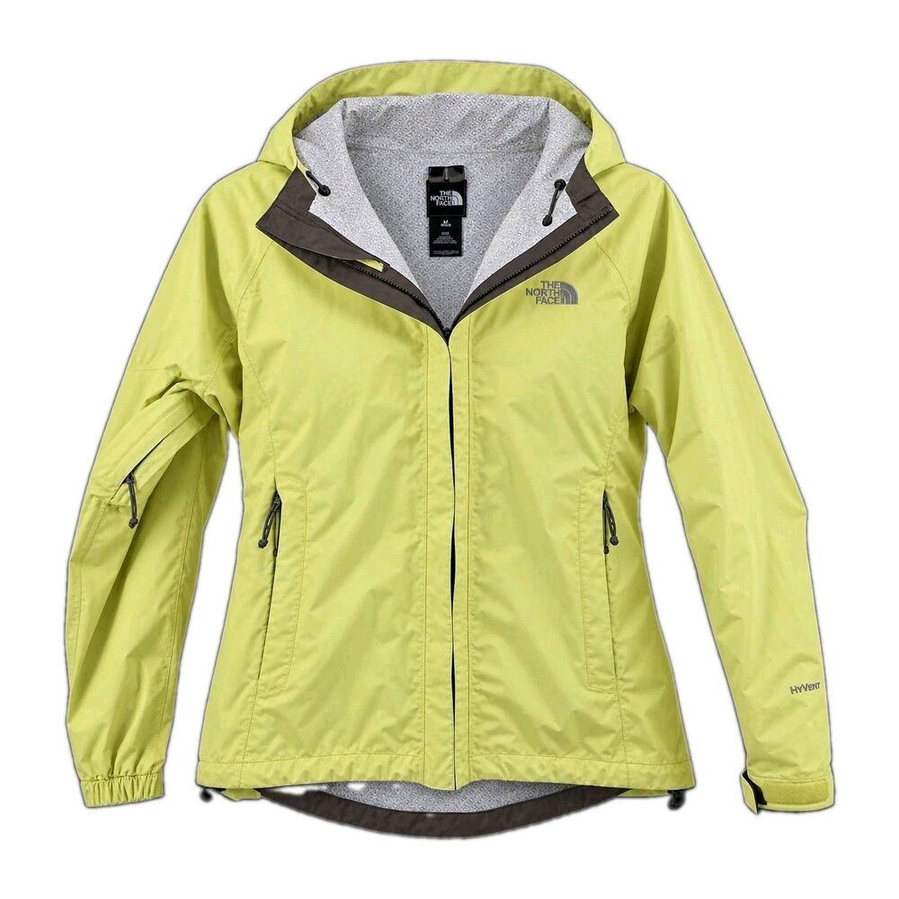Waterproof Rain Jacket Hooded Outdoor Hiking Yellow Women’s M North Face Hyvent